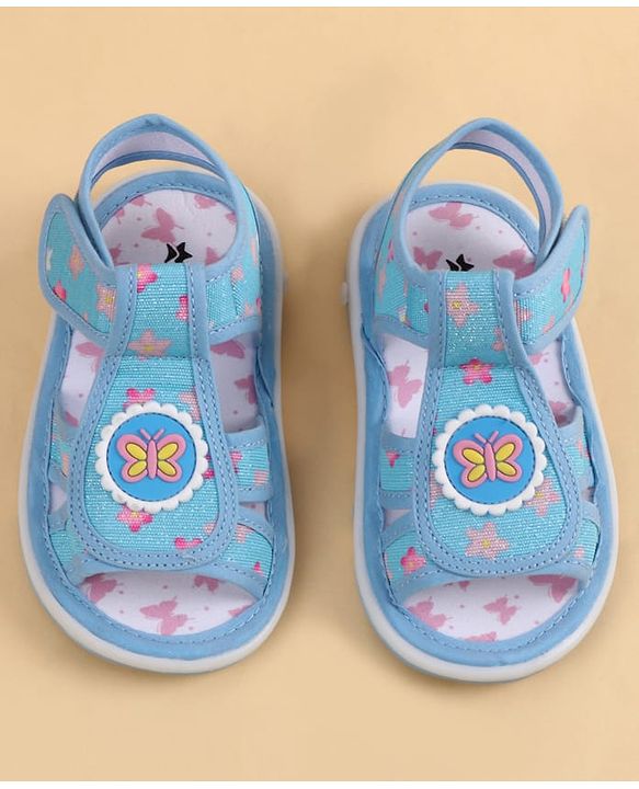 Cute Walk by Babyhug Velcro Closure Sandals With Floral Print & Butterfly Applique - Pink