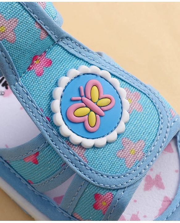 Cute Walk by Babyhug Velcro Closure Sandals With Floral Print & Butterfly Applique - Pink