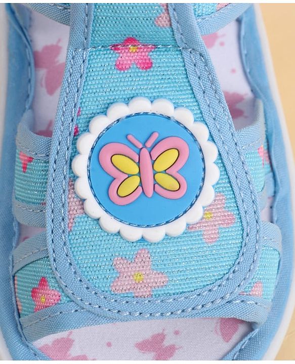 Cute Walk by Babyhug Velcro Closure Sandals With Floral Print & Butterfly Applique - Pink