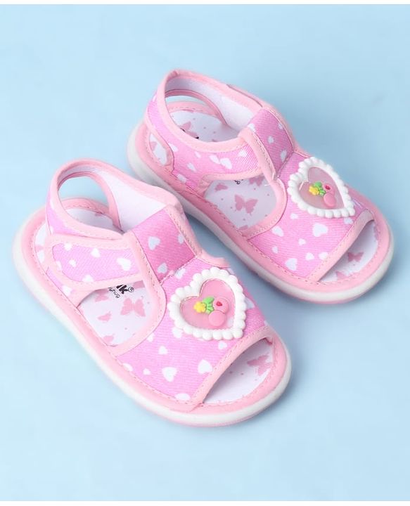 Cute Walk by Babyhug Velcro Closure Sandals With Heart Print & Applique - Pink
