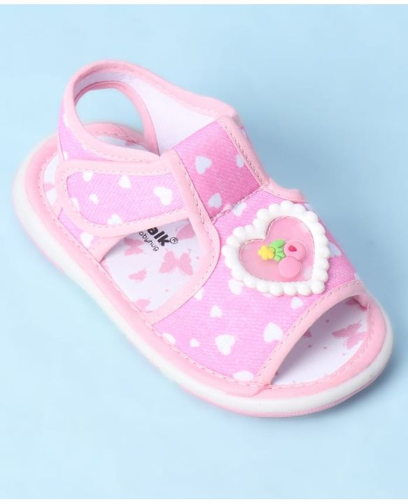 Cute Walk by Babyhug Velcro Closure Sandals With Heart Print & Applique - Pink