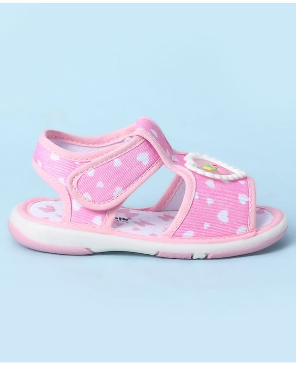 Cute Walk by Babyhug Velcro Closure Sandals With Heart Print & Applique - Pink
