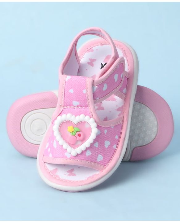 Cute Walk by Babyhug Velcro Closure Sandals With Heart Print & Applique - Pink