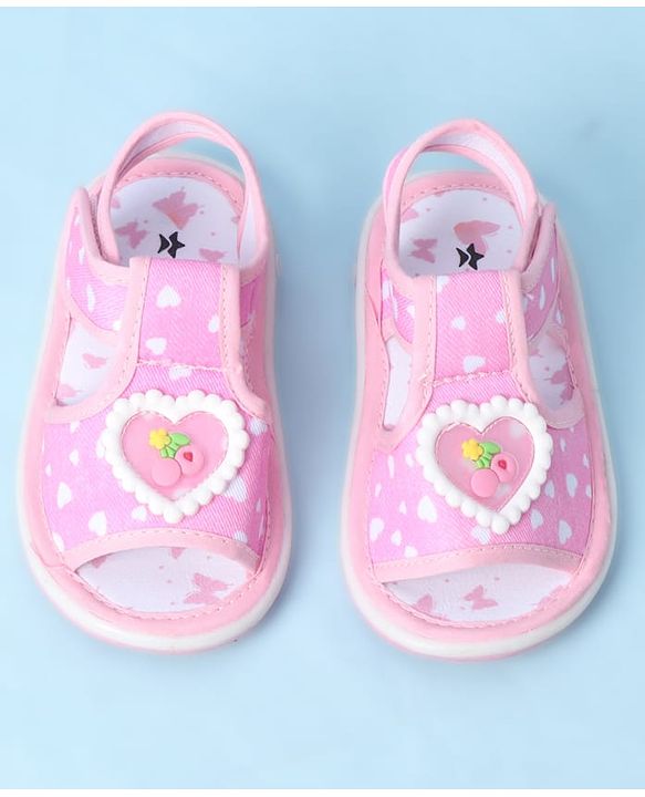 Cute Walk by Babyhug Velcro Closure Sandals With Heart Print & Applique - Pink