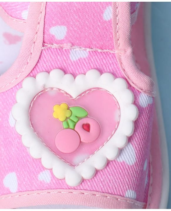 Cute Walk by Babyhug Velcro Closure Sandals With Heart Print & Applique - Pink