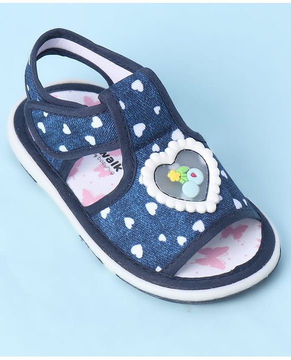 Cute Walk by Babyhug Velcro Closure Sandals With Heart Print & Applique - Pink