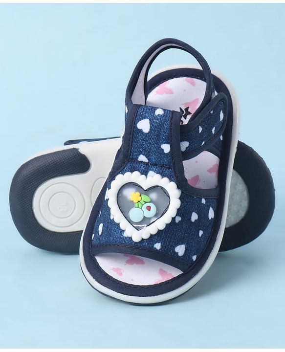 Cute Walk by Babyhug Velcro Closure Sandals With Heart Print & Applique - Pink