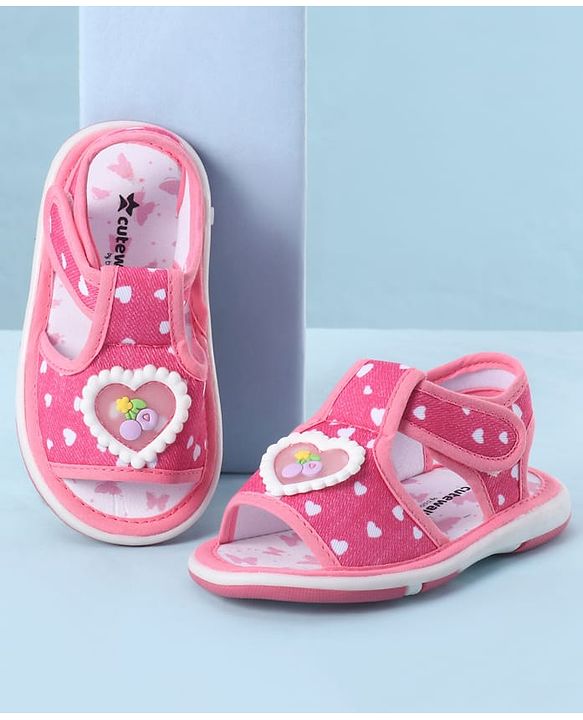 Cute Walk by Babyhug Velcro Closure Sandals With Heart Print & Applique - Pink