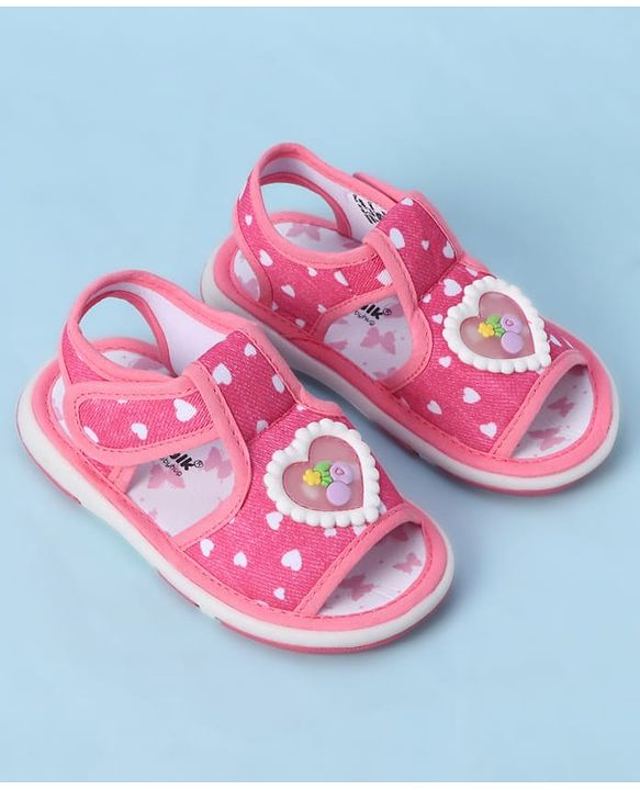 Cute Walk by Babyhug Velcro Closure Sandals With Heart Print & Applique - Pink