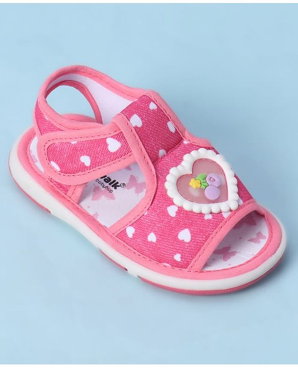 Cute Walk by Babyhug Velcro Closure Sandals With Heart Print & Applique - Pink