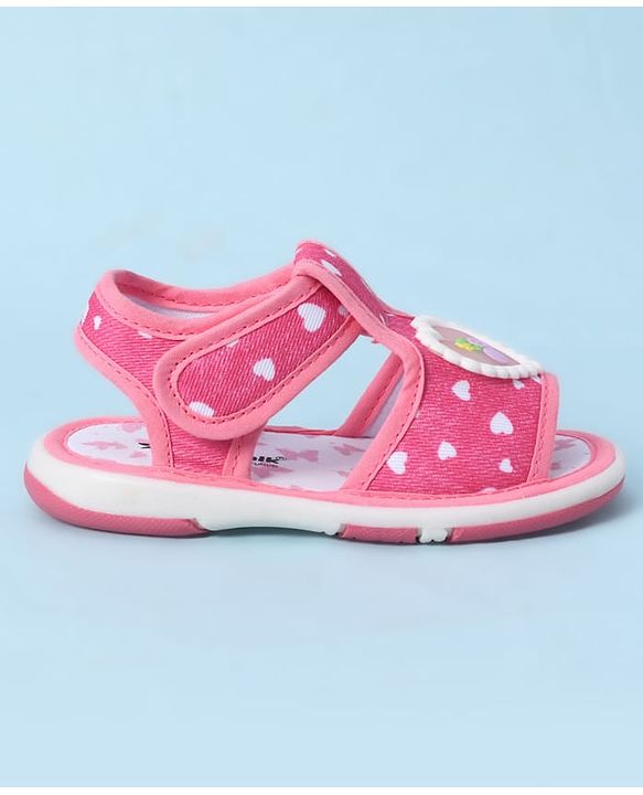 Cute Walk by Babyhug Velcro Closure Sandals With Heart Print & Applique - Pink