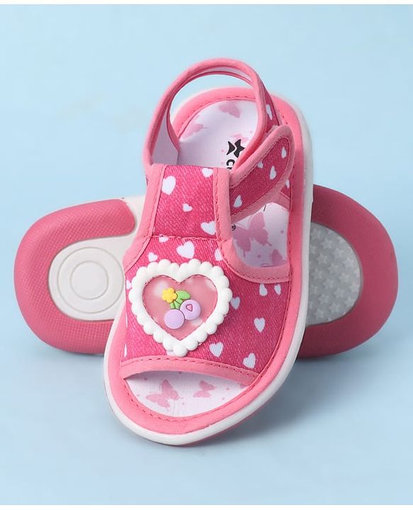 Cute Walk by Babyhug Velcro Closure Sandals With Heart Print & Applique - Pink