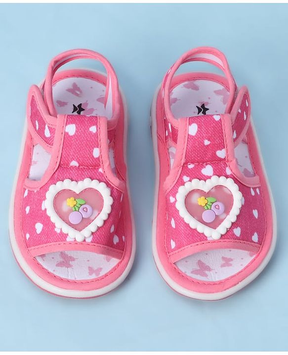 Cute Walk by Babyhug Velcro Closure Sandals With Heart Print & Applique - Pink