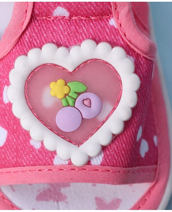 Cute Walk by Babyhug Velcro Closure Sandals With Heart Print & Applique - Pink