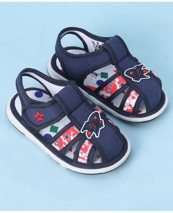 Cute Walk by Babyhug Velcro Closure Sandals With Rocket Applique - Navy Blue