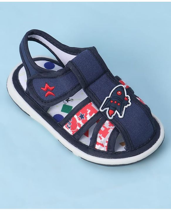 Cute Walk by Babyhug Velcro Closure Sandals With Rocket Applique - Navy Blue