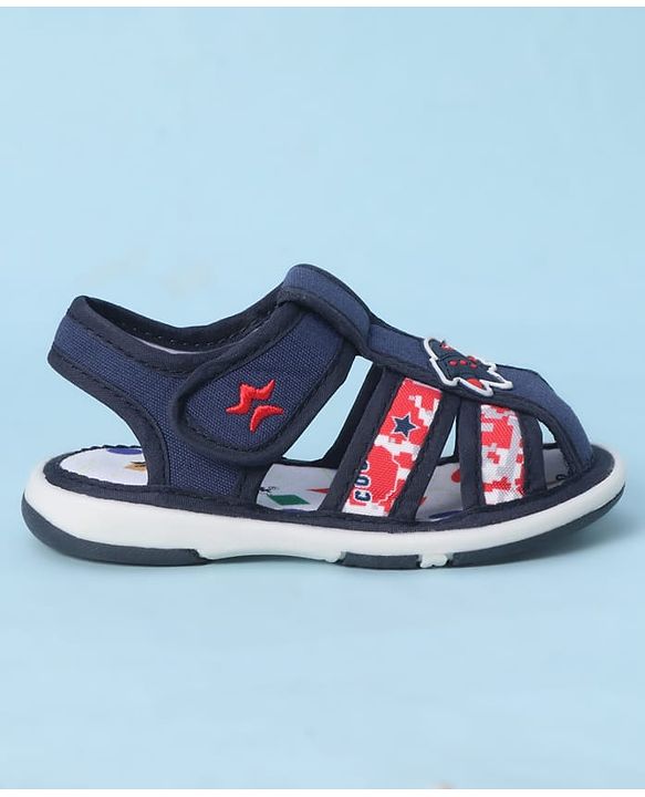 Cute Walk by Babyhug Velcro Closure Sandals With Rocket Applique - Navy Blue