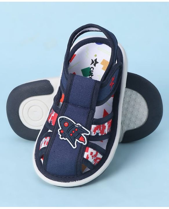 Cute Walk by Babyhug Velcro Closure Sandals With Rocket Applique - Navy Blue