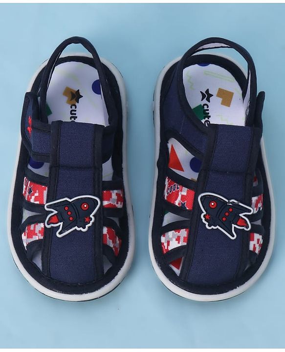 Cute Walk by Babyhug Velcro Closure Sandals With Rocket Applique - Navy Blue