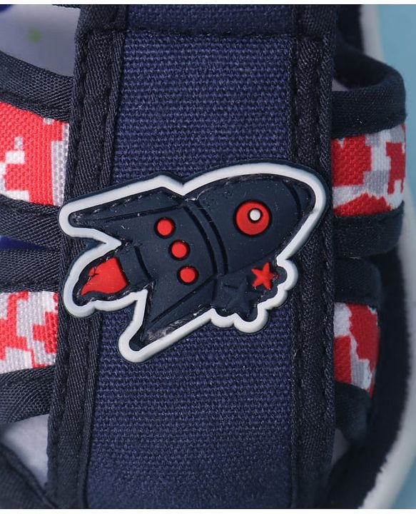 Cute Walk by Babyhug Velcro Closure Sandals With Rocket Applique - Navy Blue