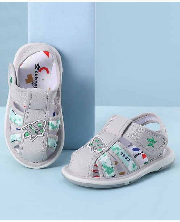 Cute Walk by Babyhug Velcro Closure Sandals With Rocket Applique - Navy Blue