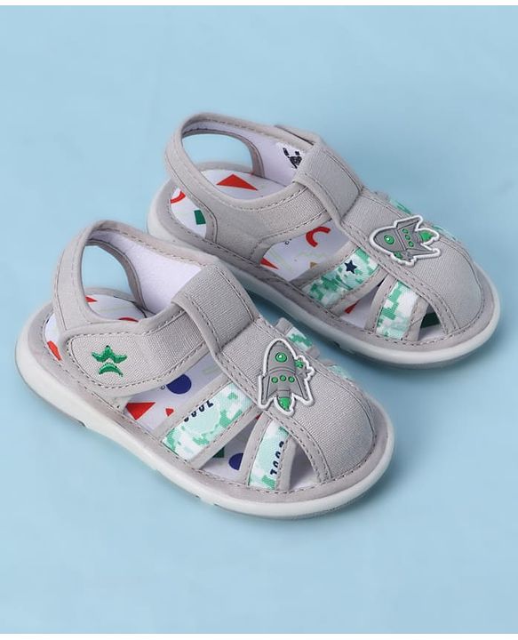 Cute Walk by Babyhug Velcro Closure Sandals With Rocket Applique - Navy Blue