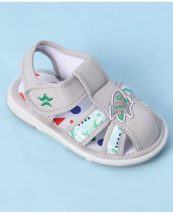 Cute Walk by Babyhug Velcro Closure Sandals With Rocket Applique - Navy Blue