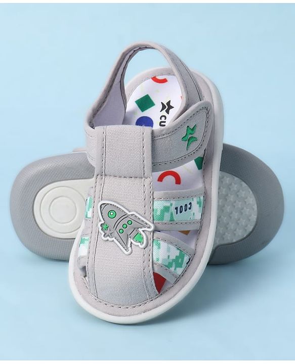 Cute Walk by Babyhug Velcro Closure Sandals With Rocket Applique - Navy Blue