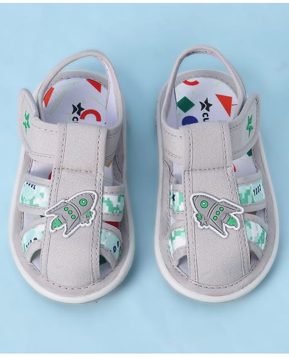 Cute Walk by Babyhug Velcro Closure Sandals With Rocket Applique - Navy Blue