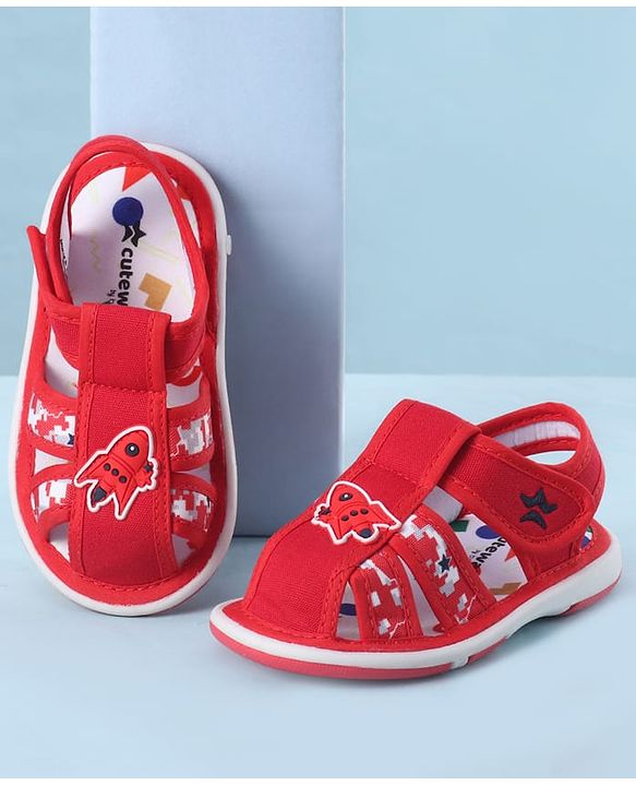 Cute Walk by Babyhug Velcro Closure Sandals With Rocket Applique - Navy Blue