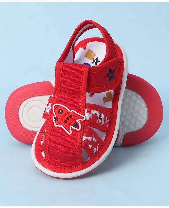 Cute Walk by Babyhug Velcro Closure Sandals With Rocket Applique - Navy Blue