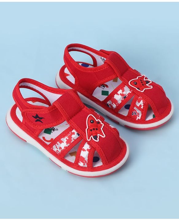 Cute Walk by Babyhug Velcro Closure Sandals With Rocket Applique - Navy Blue