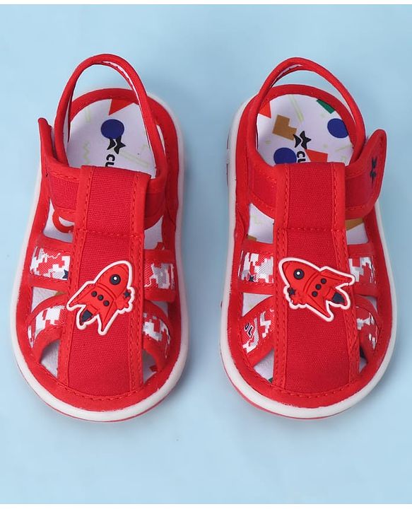 Cute Walk by Babyhug Velcro Closure Sandals With Rocket Applique - Navy Blue