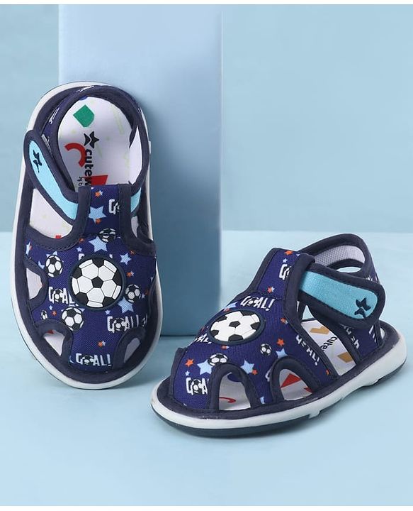 Cute Walk by Babyhug Velcro Closure Sandals With Football Print & Applique - Blue
