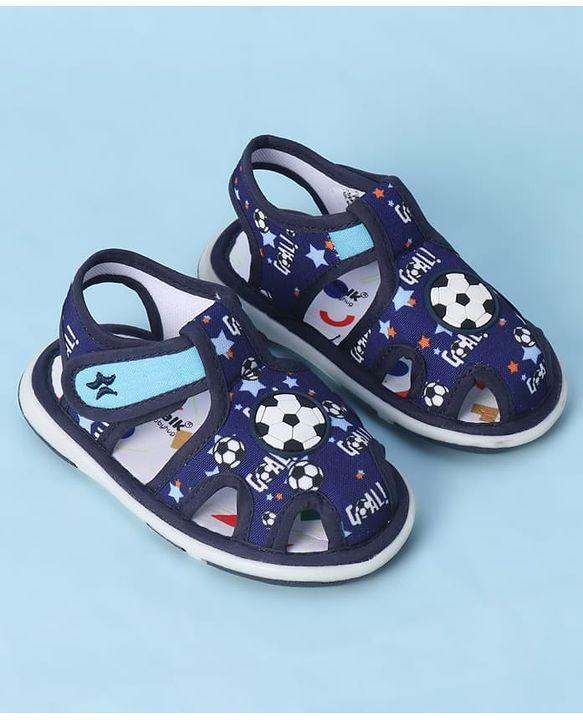 Cute Walk by Babyhug Velcro Closure Sandals With Football Print & Applique - Blue