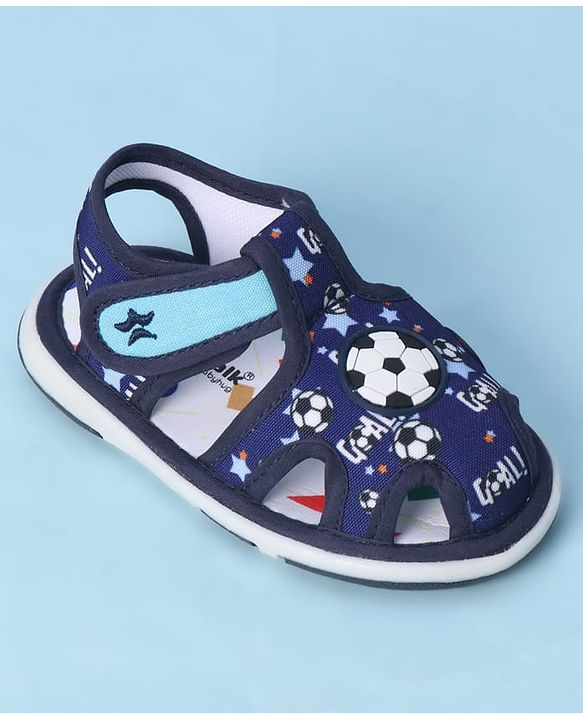 Cute Walk by Babyhug Velcro Closure Sandals With Football Print & Applique - Blue