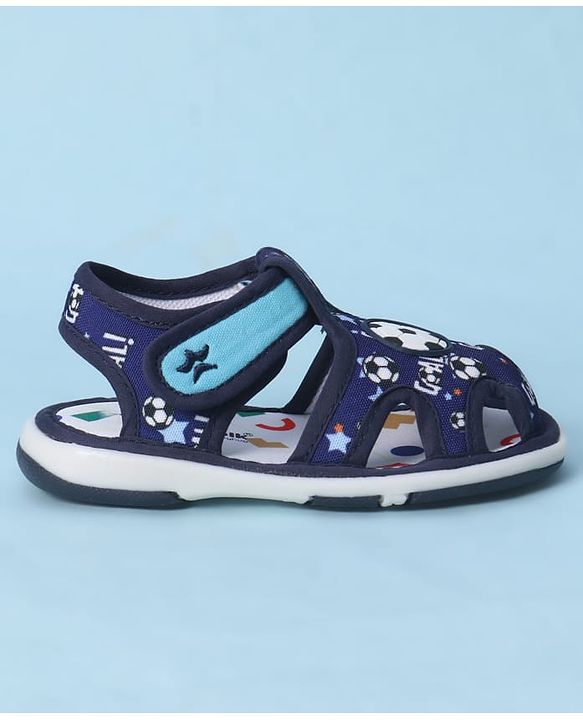 Cute Walk by Babyhug Velcro Closure Sandals With Football Print & Applique - Blue