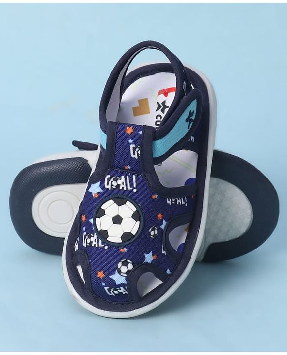 Cute Walk by Babyhug Velcro Closure Sandals With Football Print & Applique - Blue