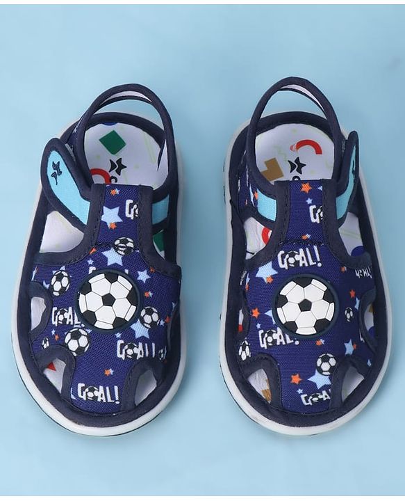 Cute Walk by Babyhug Velcro Closure Sandals With Football Print & Applique - Blue