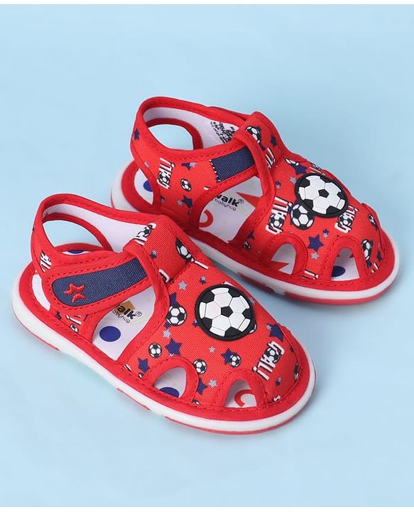 Cute Walk by Babyhug Velcro Closure Sandals With Football Print & Applique - Blue