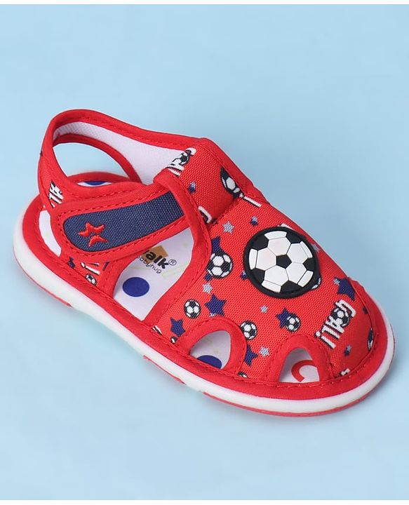 Cute Walk by Babyhug Velcro Closure Sandals With Football Print & Applique - Blue