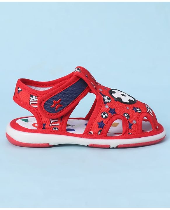 Cute Walk by Babyhug Velcro Closure Sandals With Football Print & Applique - Blue