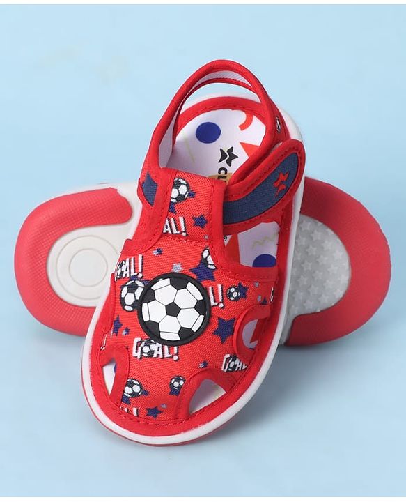 Cute Walk by Babyhug Velcro Closure Sandals With Football Print & Applique - Blue