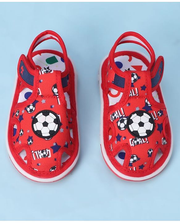 Cute Walk by Babyhug Velcro Closure Sandals With Football Print & Applique - Blue