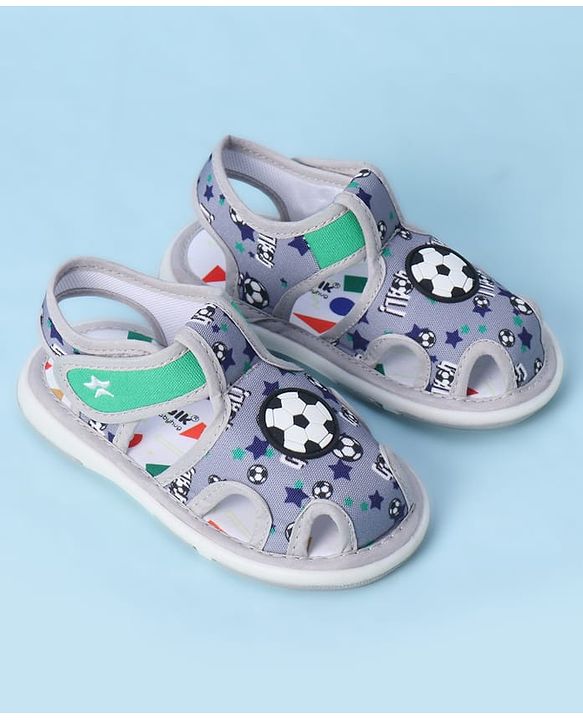 Cute Walk by Babyhug Velcro Closure Sandals With Football Print & Applique - Blue