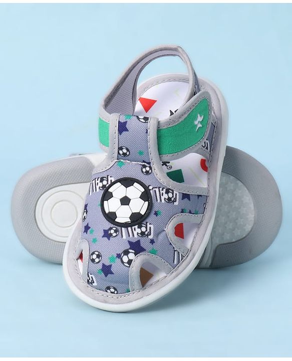 Cute Walk by Babyhug Velcro Closure Sandals With Football Print & Applique - Blue