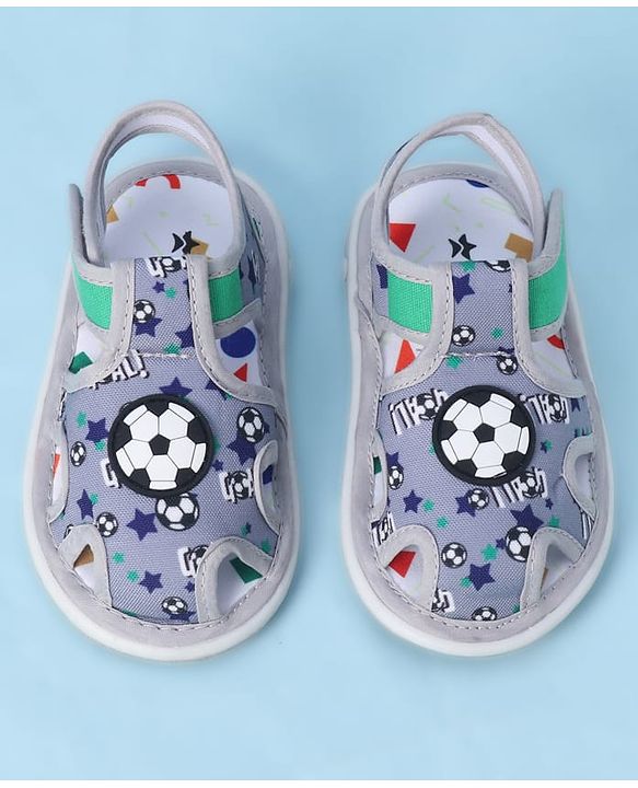 Cute Walk by Babyhug Velcro Closure Sandals With Football Print & Applique - Blue