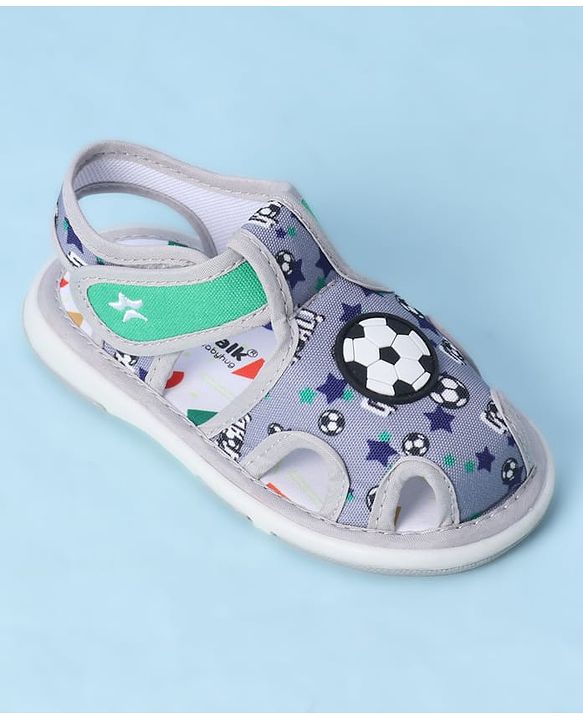 Cute Walk by Babyhug Velcro Closure Sandals With Football Print & Applique - Blue