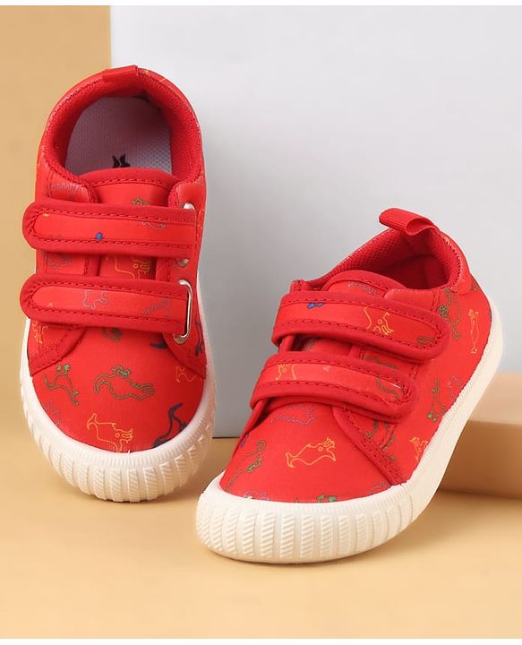 Cute Walk by Babyhug Velcro Closure Casual Shoes with Dino Print - Red