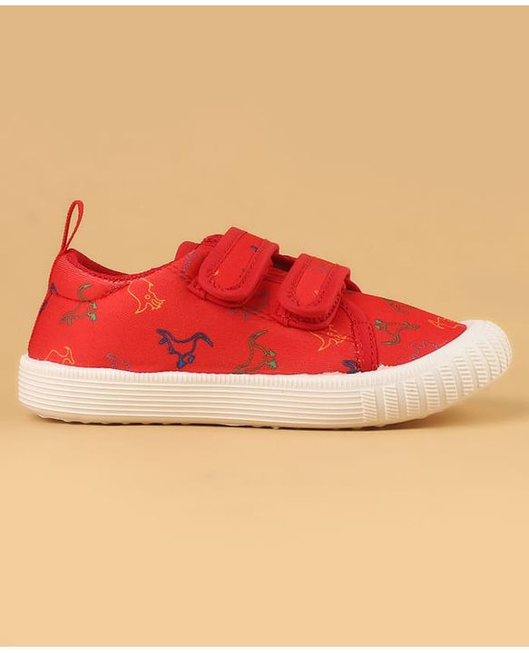 Cute Walk by Babyhug Velcro Closure Casual Shoes with Dino Print - Red
